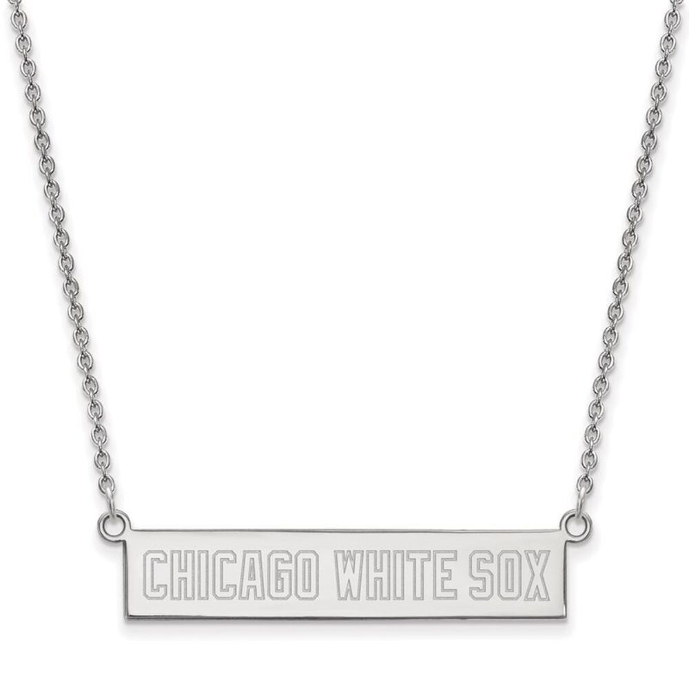 Sterling Silver MLB Chicago White Sox Small Bar Necklace, 18 Inch